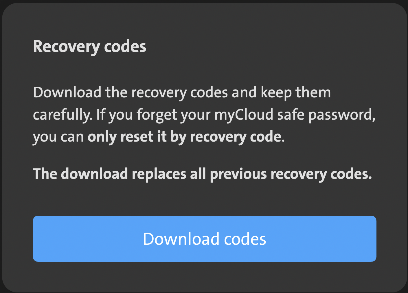 Recovery code generation